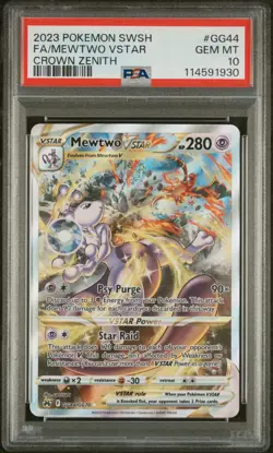 2023 POKEMON SWORD & SHIELD CROWN ZENITH #GG44 FULL ART/MEWTWO VSTAR PSA 10 - Image 1