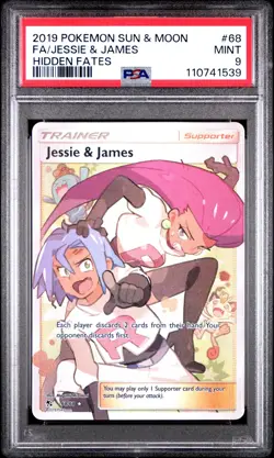 2019 POKEMON SUN & MOON HIDDEN FATES #68 FULL ART/JESSIE & JAMES PSA 9 - Image 1