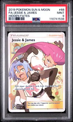 2019 POKEMON SUN & MOON HIDDEN FATES #68 FULL ART/JESSIE & JAMES PSA 9 - Image 3