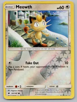 Meowth 101/147 Common Burning Shadows Pokemon Reverse Holo LP - Image 1