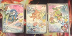 Pokemon First Partner Illustration Rare Turtwig Chimchar Piplup 30th Anniversary - Image 1