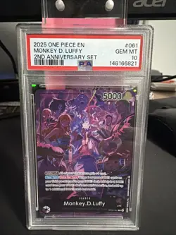 2025 One Piece CCG Monkey.D.Luffy Leader 2nd Anniversary OP09-061 PSA 10 ENGLISH - Image 1