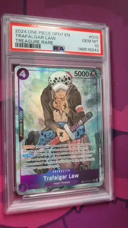 2024 ONE PIECE OP07-500 YEARS IN THE FUTURE TREASURE RARE TRAFALGAR LAW PSA 10 - Image 1