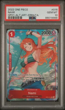 2022 ONE PIECE OP01-ROMANCE DAWN #016 NAMI ALT ART ERRATA PSA 10 - Image 1