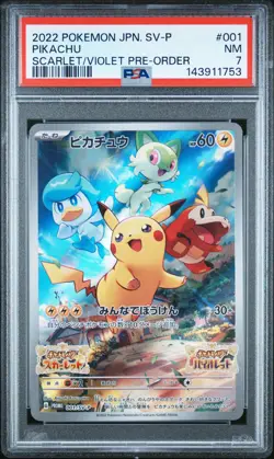2022 POKEMON JAPANESE SV PRE-ORDER PROMO #001 PIKACHU PSA 7 - Image 1