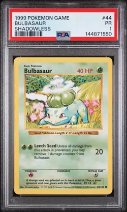 1999 POKEMON GAME SHADOWLESS #44 BULBASAUR PSA 1 - Image 1