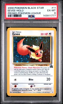 2000 POKEMON PROMO POKEMON LEAGUE BLACK STAR #11 EEVEE-HOLO PSA 6 - Image 1