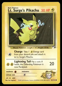 Lt. Surge's Pikachu 81/132 Common Gym Heroes Pokemon Heavily Played - Image 1
