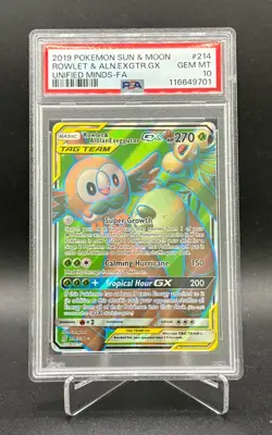 Pokemon Rowlet & Alolan Exeggutor GX 214/236 - S&M Unified Minds PSA 10 GEM MINT - Image 1