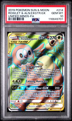 Pokemon Rowlet & Alolan Exeggutor GX 214/236 - S&M Unified Minds PSA 10 GEM MINT - Image 3