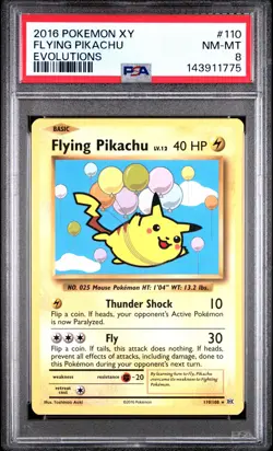 2016 POKEMON XY EVOLUTIONS #110 FLYING PIKACHU PSA 8 - Image 1