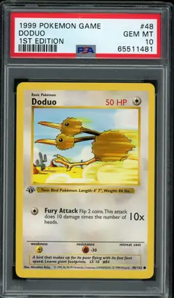 1999 Pokemon Base Set 1st Edition Shadowless Doduo #48 PSA 10 GEM MINT - Image 1