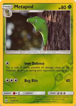 Metapod 2/149 Yuka Morii Uncommon SM Base Set Pokemon Reverse Holo Near Mint - Image 1