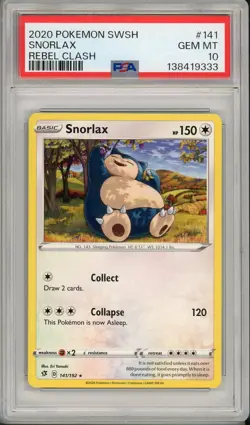 2020 Pokemon SWSH Rebel Clash Snorlax #141 PSA 10 - Image 1