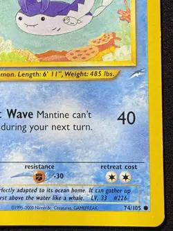 Pokemon Mantine Neo Destiny TCG Card 74/105 1st Edition Common - Image 5