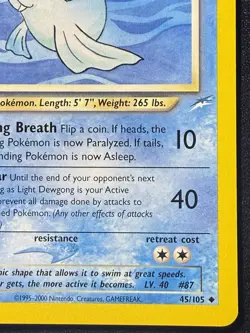 Pokemon TCG Light Dewgong Neo Destiny 1st Edition Uncommon Card 45/105 VLP - Image 4