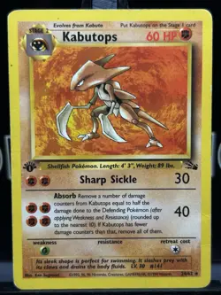 1st Edition Fossil Kabutops 24/62 Pokemon Card MP - Image 3