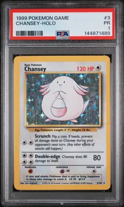 1999 POKEMON GAME #3 CHANSEY-HOLO PSA 1 - Image 1