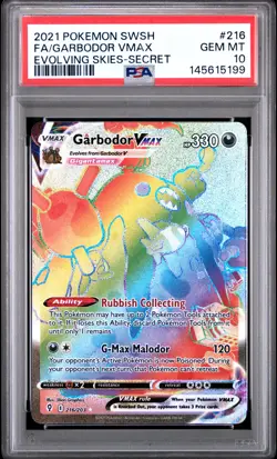 2021 POKEMON SWORD & SHIELD EVOLVING SKIES SECRET FULL ART/GARBODOR VMAX PSA 10 - Image 1