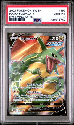 2021 POKEMON SWORD & SHIELD EVOLVING SKIES #193 FULL ART/RAYQUAZA V PSA 10 - Image 1