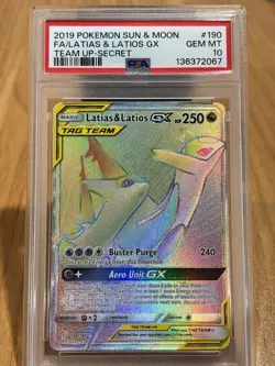 Pokemon Sun & Moon Full Art Latias & Latios GX Team Up Secret Rare #190 PSA 10 - Image 1