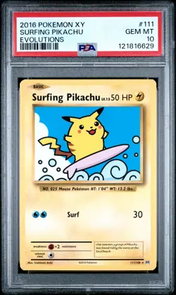 2016 POKEMON XY EVOLUTIONS #111 SURFING PIKACHU PSA 10 - Image 1