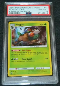 Holo Foil Gogoat # 11/111 Crimson Invasion Set Pokemon Trading Cards PSA 8 NM-MT - Image 1