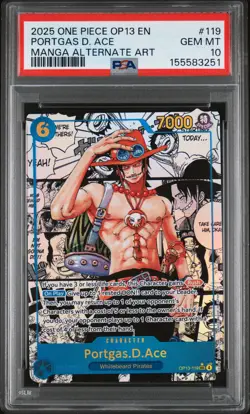 2025 ONE PIECE OP13-CARRYING ON HIS WILL #119 PORTGAS D.ACE MANGA ALT ART PSA 10 - Image 1