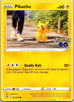 Pikachu (27) Common Pokemon GO 027/078 NM - Image 1
