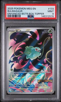 2025 POKEMON MEG EN-MEGA EVOLUTION #133 BULBASAUR ENHANCED BSTR BOX TOPPER PSA 9 - Image 1