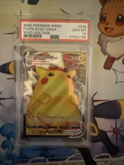 2020 Pokemon Pikachu VMAX Holo Rare Full Art 044/185 Vivid Voltage PSA 10 - Image 1