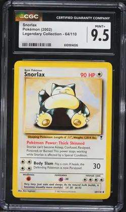 CGC 9.5 Snorlax Legendary Collection 2002 Pokemon Card #64 - Image 1