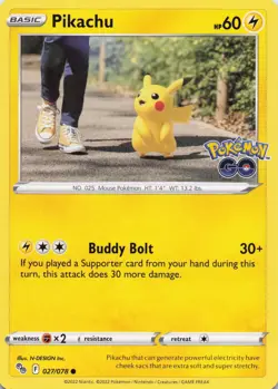 Pikachu (27) Common Regular Pokemon GO 027/078 NM - Image 1