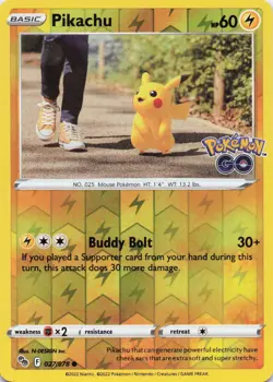 Pikachu (27) Common Reverse Holo 2022 Pokemon GO 027/078 NM - Image 1