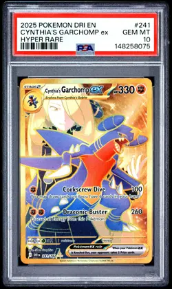 2025 POKEMON DRI EN-DESTINED RIVALS HYPER RARE #241 CYNTHIA'S GARCHOMP EX PSA 10 - Image 1