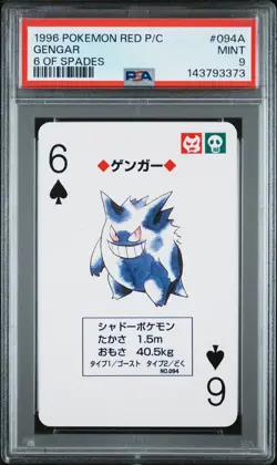 1996 Pokemon Red/Charizard Poker Card Gengar 6 of Spades PSA 9 - Image 1