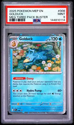 2025 POKEMON MEP PROMO MEGA EVOLUTION THREE PACK BLISTER #008 GOLDUCK PSA 9 - Image 1