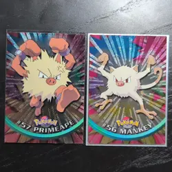 1999 Topps Pokemon #56 Mankey, #57 Primeape Black Logo (Sunrays Foil) - Image 1