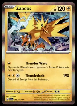 Zapdos 065/167 Rare Twilight Masquerade Pokemon Holo Near Mint - Image 1