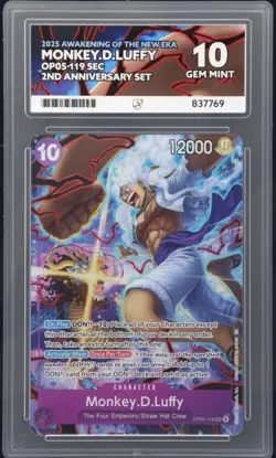 2025 One Piece 2nd Anniversary Set Monkey D Luffy #OP05-119 SEC Ace 10 Graded - Image 1