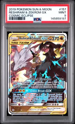 2019 Pokemon Sun & Moon Cosmic Eclipse 157 Reshiram Zekrom GX PSA 9 145859197 - Image 1