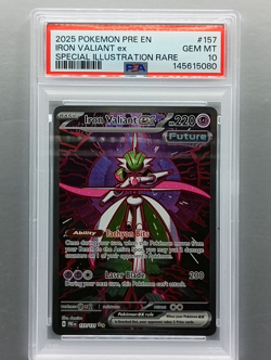 2025 Pokemon Prismatic Evolutions #157 Iron Valiant ex SIR PSA 10 - Image 1