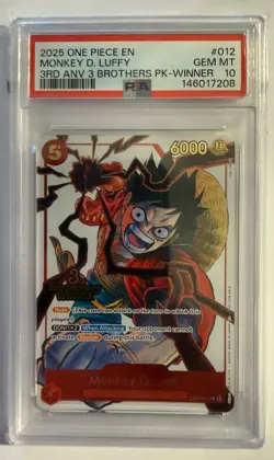 ONE PIECE MONKEY D. LUFFY 2025 3RD ANV 3 BROTHERS WINNER #012 PSA 10 - Image 1