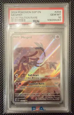 Pokemon TCG Mesprit 204/191 SV08 Surging Sparks Illustration Rare Holo PSA 10 - Image 1