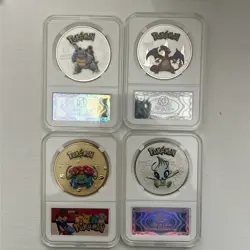 4x Pokemon Slabbed Coins By WORTH COLLECTION Charizard Blastoise Celebi Censure - Image 1