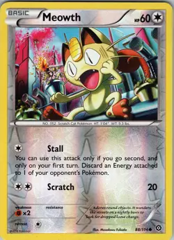 Meowth 88/114 Common - Pokemon TCG XY: Steam Siege - Reverse Holo (NM) - Image 1