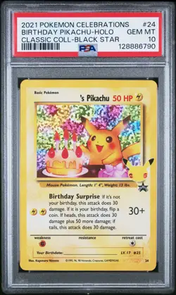 PSA 10 POKEMON CLASSIC #24 BIRTHDAY PIKACHU HOLO 2021 CELEBRATIONS - Image 1