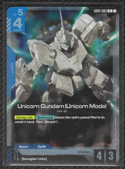 GD01-005 Unicorn Gundam (Unicorn Mode) R FOIL Gundam Card Game tcg - Image 1