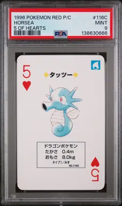 1996 POKEMON RED VERSION PLAYING CARDS 5 OF HEARTS #116C HORSEA PSA 9 - Image 1