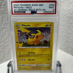 2020 Pokemon Promo General Mills 25th Anniversary #039 Pikachu HOLO - PSA 9 Mint - Image 1